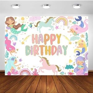 Mermaids and Unicorns “Happy Birthday” backdrop
